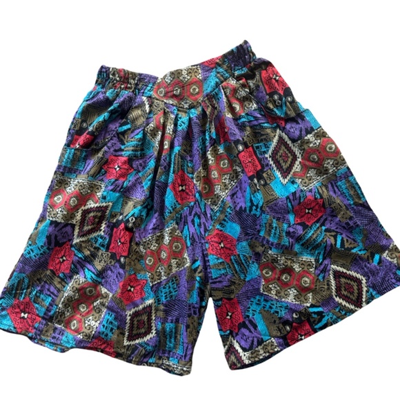 Vintage 90's  Ultra High Rise Parachute Shorts - geometric multi color - M/L - Picture 1 of 5